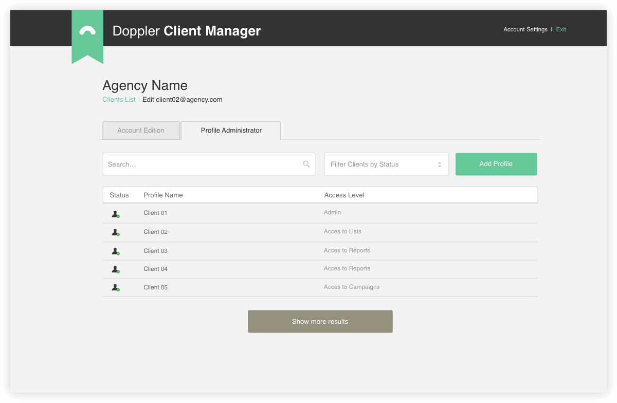 Doppler Client Manager: levels of access by client